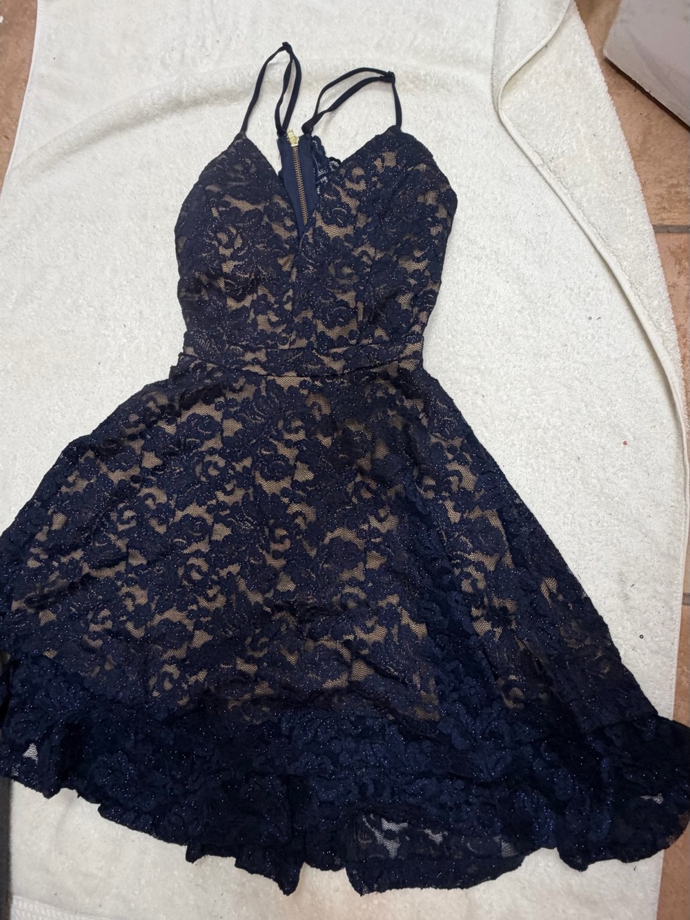 Navy Lace Mini Dress with Spaghetti Straps